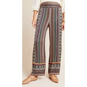 Anthropologie Farm Rio Satin Wide Leg Geo Stripe Pull On Pant Boho Festival M‎